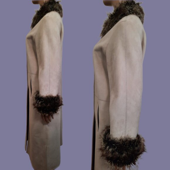 Vintage Penny Lane Coat 90s Y2K Beige Faux Fur Faux Suede Full length Size M - Picture 6 of 12